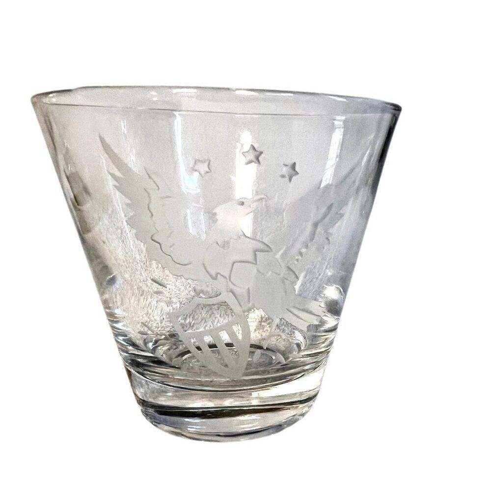 Vintage Etched Glass, Eagle With Shield, Patriotic, Whiskey Glass, Cocktail